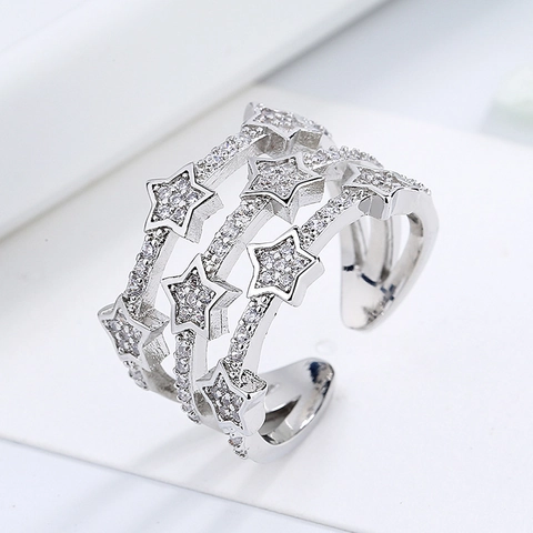Stern Ring Zirkonia Mehrlagig Verstellbar Offenes Design Mode Minimalistischer Schmuck Damen