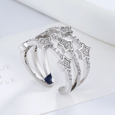 Stern Ring Zirkonia Mehrlagig Verstellbar Offenes Design Mode Minimalistischer Schmuck Damen