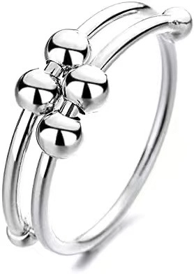 Fidget Band Rings Silver Plated Copper Anxiety Relief Spinning Moveable Beads Adjustable Open Simple Fashion Women Gift