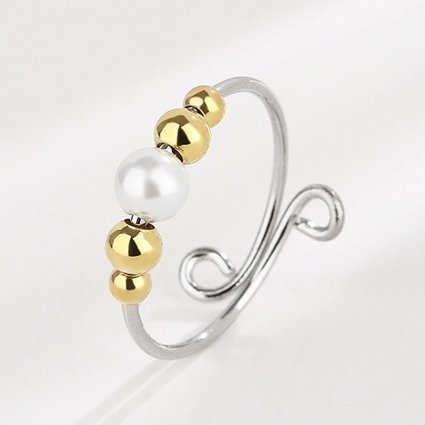 Anti Angst Fidget Ring Kupfer Künstliche Perle Rotierende Künstliche Perlen Verstellbar Offen Geometrischer Schmuck Damen