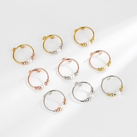 Anti Angst Fidget Ring Kupfer Künstliche Perle Rotierende Künstliche Perlen Verstellbar Offen Geometrischer Schmuck Damen
