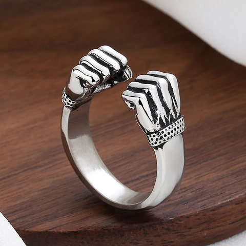 Punk Dubbele Vuist Open Ring Koper Gebalde Vuist Verstelbare Sieraden Voor Heren Hip Hop Gothic Stijl Vintage Accessoire