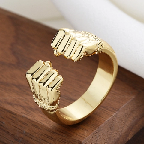 Punk Dubbele Vuist Open Ring Koper Gebalde Vuist Verstelbare Sieraden Voor Heren Hip Hop Gothic Stijl Vintage Accessoire