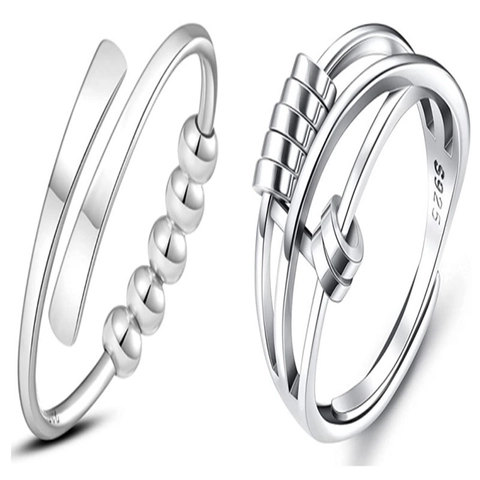 Anillo De Ansiedad Para Mujeres Cobre Plateado Cuentas Giratorias Alivio Del Estrés Joyería De Dedo Ajustable Abierta