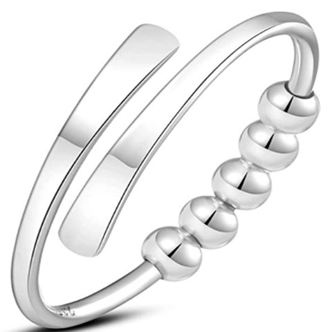 Anillo De Ansiedad Para Mujeres Cobre Plateado Cuentas Giratorias Alivio Del Estrés Joyería De Dedo Ajustable Abierta