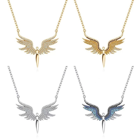 Angel Wing Pendant Necklace Copper Micro Inlaid Zircon Sparkling Jewelry Gift For Women Elegant Fashion