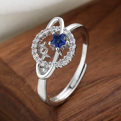 Planeten Stern Verstellbarer Ring Blau Zirkonia Kupfer Schmuck Galaxie Geschenk Für Damen