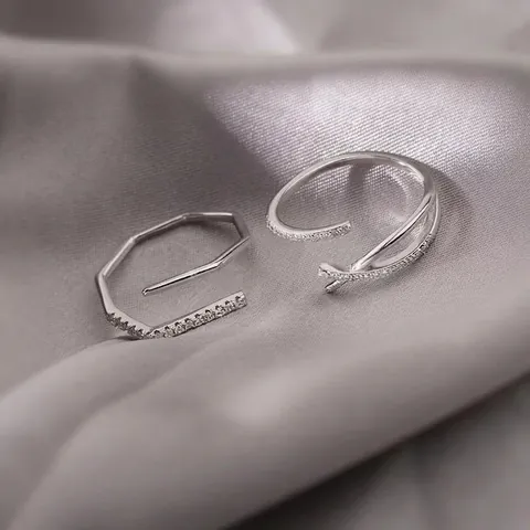 Crossover Open Ring 925 Sterling Silver Adjustable Geometric Minimalist Zircon Luxury Jewelry For Women