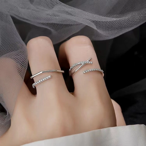 Crossover Open Ring 925 Sterling Silver Adjustable Geometric Minimalist Zircon Luxury Jewelry For Women