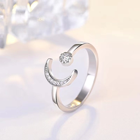 Mond Zirkon Verstellbarer Offener Ring Kupfer Minimalistisch Solitär Rundstein Mode Romantischer Schmuck Für Damen