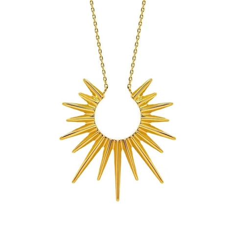 Sonnenanhänger Halskette 18K Vergoldetes Kupfer Strahlendes Sonnenblumendesign Minimalistischer Modeschmuck Für Damen