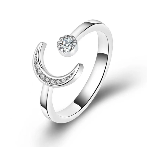 Mond Zirkon Verstellbarer Offener Ring Kupfer Minimalistisch Solitär Rundstein Mode Romantischer Schmuck Für Damen