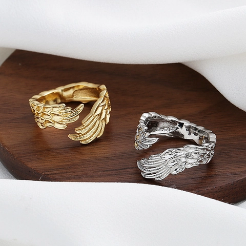 Koperen Ring Veer Engelenvleugel Verstelbaar Open Knokkel Ring Voor Vrouwen Minimalistisch Niche Design Accessoire