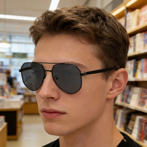 Men Polarized Sunglasses Retro Square Geometric Metal Frame Double Bridge Outdoor Driving UV400 Protection