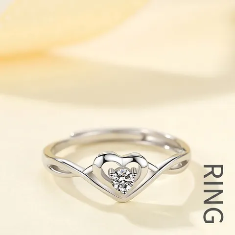 Eleganter Herzring Kupfer Platinierter Hohl Doppelherzen Zirkon Verstellbarer Offener Wellenband Schmuck Für Damen