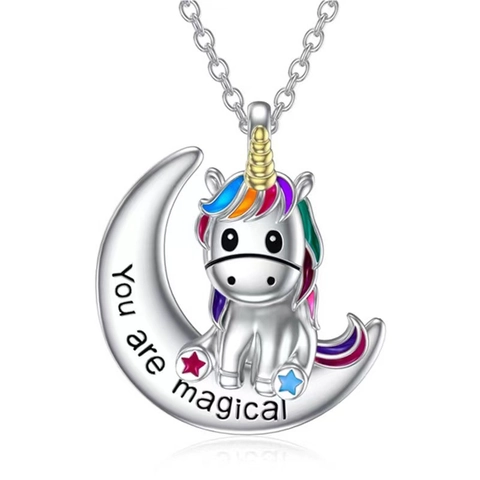 Collar Con Colgante De Unicornio Y Media Luna Cobre Esmalte Colorido Grabado You Are Magical Joyería De Moda Para Mujeres Niñas