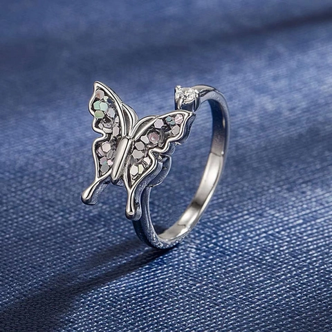 Schmetterling Spinner Ring Für Damen Kupfer Zirkonia Verstellbar Offen Angstlinderung Rotierend Funkelnd Schmuck