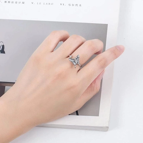 Schmetterling Spinner Ring Für Damen Kupfer Zirkonia Verstellbar Offen Angstlinderung Rotierend Funkelnd Schmuck