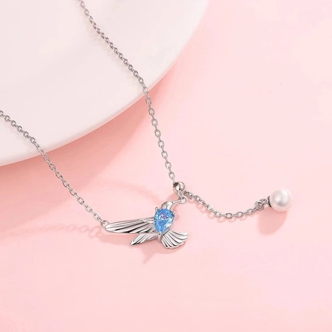 Collana Con Pendente A Forma Di Colibrì In Rame Con Zirconia Cubica Blu E Perla Artificial Gioielli Animali Regolabili Regalo Donna Elegante