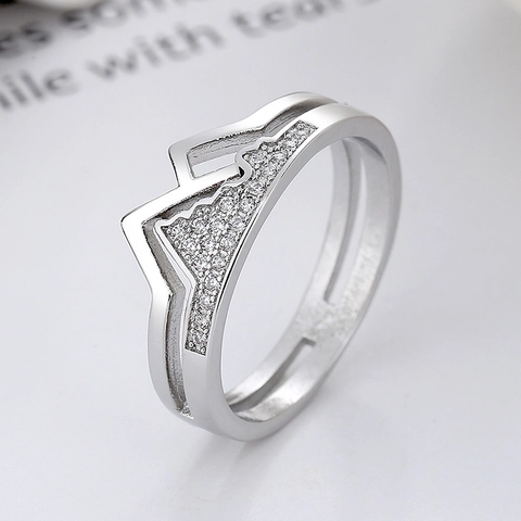 Berg Gipfel Paar Ring Kupfer Zirkonia Eingelegt Minimalistisch Künstlerisch Hohl Design Schmuck Für Herren Damen