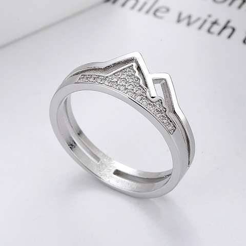 Berg Gipfel Paar Ring Kupfer Zirkonia Eingelegt Minimalistisch Künstlerisch Hohl Design Schmuck Für Herren Damen