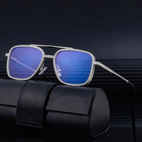 Men Square Sunglasses Vintage Metal Frame Double Bridge UV400 Protection Retro Fashion Shades For Driving Outdoor
