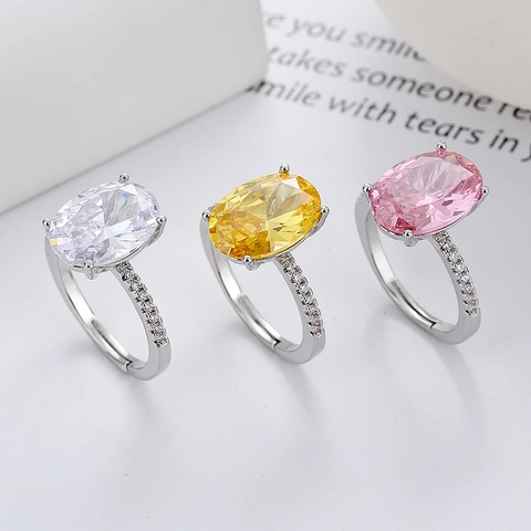 Verstellbarer Kupferring Mit Ovalem Bunten Strassstein Für Damen Micro Pave Luxusschmuck