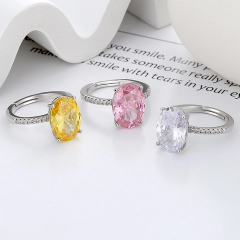 Verstellbarer Kupferring Mit Ovalem Bunten Strassstein Für Damen Micro Pave Luxusschmuck