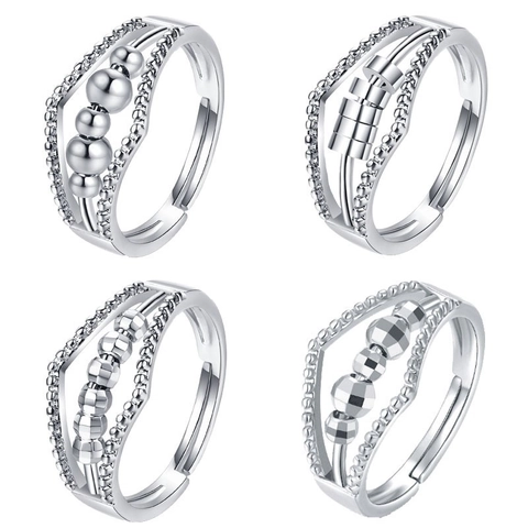 Anillo Fidget Anti Ansiedad Para Mujeres Cuentas Giratorias Alivio Del Estrés Joyería Banda De Cobre Ajustable Moda Simple