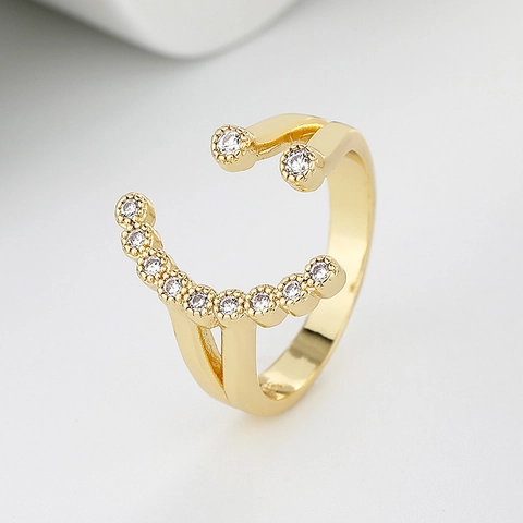 Smiley Face Open Ring Voor Dames Koper Zirkonia Dubbellaags Verstelbaar Gestempeld Sierlijke Minimalistische Sieraden