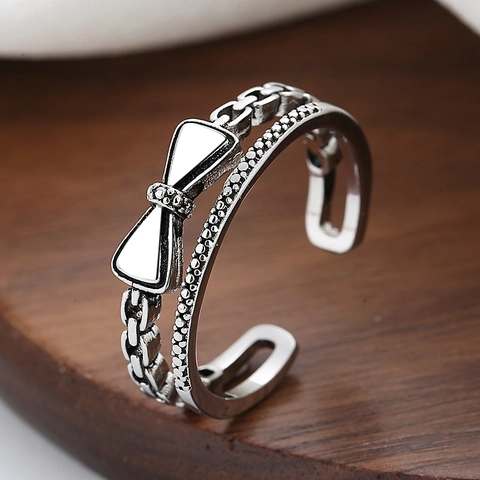 Doppelreihiger Schleifenring Offen Verstellbar Vintage Kupfer Schmuck Mode Damen Accessoire
