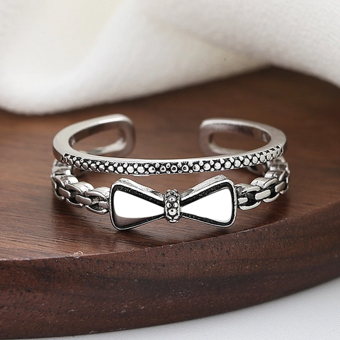 Doppelreihiger Schleifenring Offen Verstellbar Vintage Kupfer Schmuck Mode Damen Accessoire