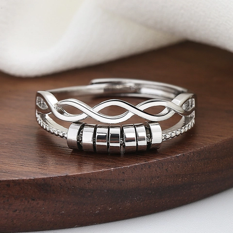 Anello Fidget Spinner Geometrico Intrecciato Rame Sollievo Ansia Apertura Regolabile Perline Rotanti Gioielli Moda Donne