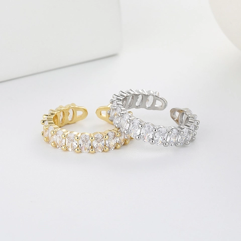 Oval Zirconia Copper Ring Adjustable Open Band Geometric Minimalist Fashion Jewelry Gift For Women Elegant