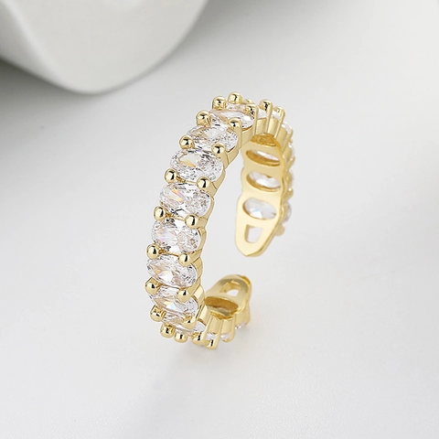 Oval Zirconia Copper Ring Adjustable Open Band Geometric Minimalist Fashion Jewelry Gift For Women Elegant