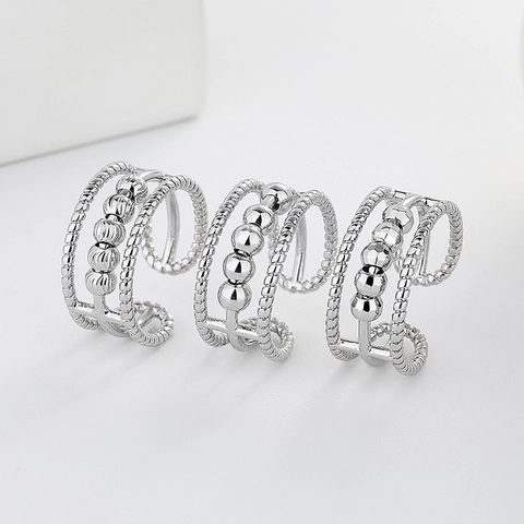 Fidget Ring Drielaags Koper Verstelbaar Gedraaid Touw Ontwerp Angstverlichting Roterende Kralen Mode-Sieraden Dames
