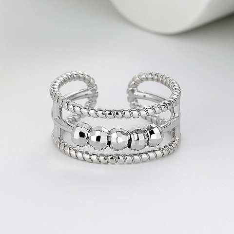 Fidget Ring Drielaags Koper Verstelbaar Gedraaid Touw Ontwerp Angstverlichting Roterende Kralen Mode-Sieraden Dames