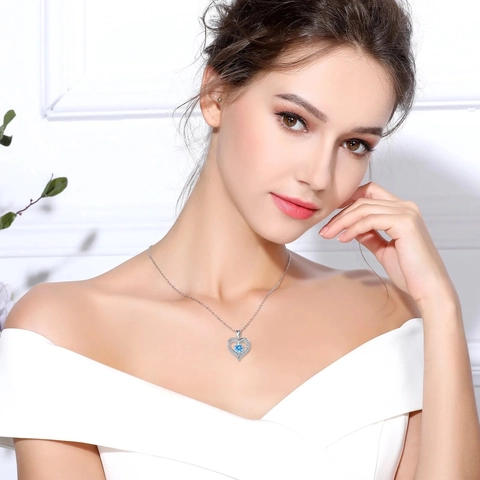 Heart Pendant Necklace Copper With Zirconia Engraved I Love You To The Moon And Back Jewelry Gift For Women Elegant