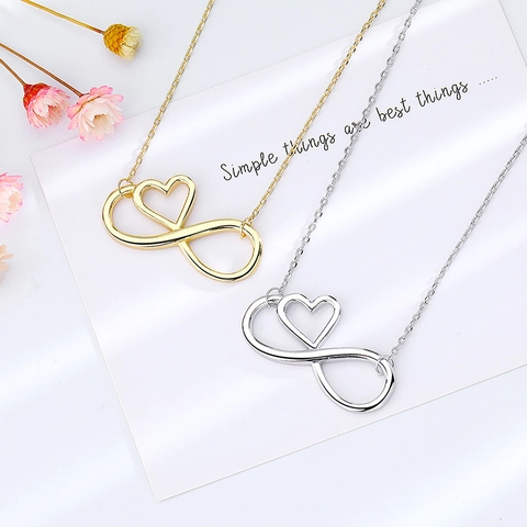 Collar Con Colgante De Corazón E Infinito Cobre Chapado En Oro Cadena De Clavícula Minimalista Para Mujer Joyería Chic