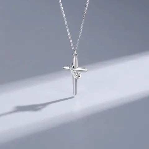 Collar Con Colgante De Cruz De Cobre Chapado En Oro Blanco Anillo Grabado De Fe Joyería Minimalista De Hip Hop Para Hombre