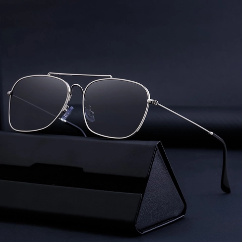 Square Sunglasses For Men Metal TR Frame UV400 Protection Double Bridge Aviator Style Driving Fashion Shades