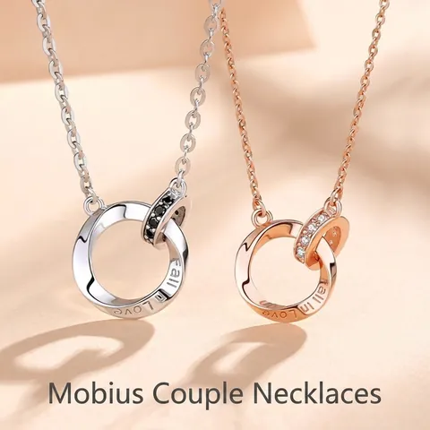 Doppelring Mobius Halskette Kupfer Mit Zirkonia Fall In Love Gravur Romantische Mode Für Paare Liebhaber