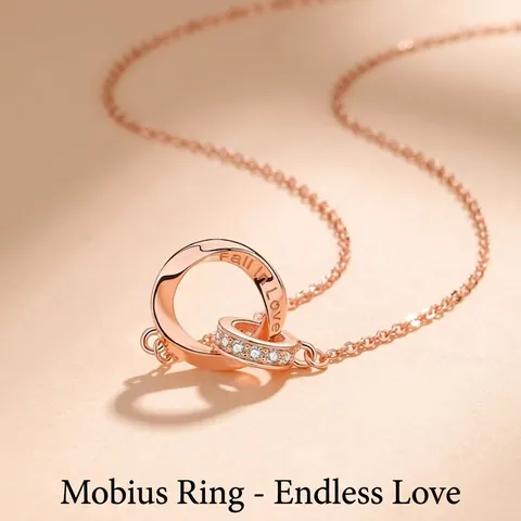 Doppelring Mobius Halskette Kupfer Mit Zirkonia Fall In Love Gravur Romantische Mode Für Paare Liebhaber