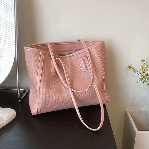 Borsa Tote da Donna in Pelle PU Grande Capacità Trama Intrecciata a Griglia Cerniera Borsa a Tracolla Casual Semplice Borsa Sottobraccio