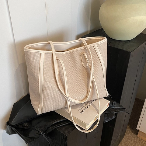 Borsa Tote da Donna in Pelle PU Grande Capacità Trama Intrecciata a Griglia Cerniera Borsa a Tracolla Casual Semplice Borsa Sottobraccio