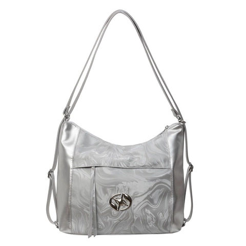 Große Kapazität Tote Bag Damen PU Leder Marmormuster Silber Stern Logo Retro Pendler Unterarm Schultertasche
