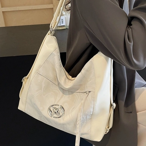 Große Kapazität Tote Bag Damen PU Leder Marmormuster Silber Stern Logo Retro Pendler Unterarm Schultertasche