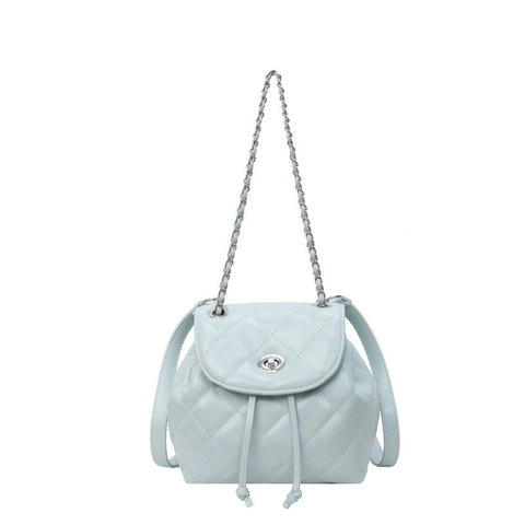 Mini Rucksack Für Damen Gesteppt PU Leder Kette Kordelzug Eimer Mode Umhängetasche
