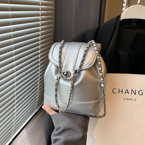 Mini Eimer Rucksack PU Leder Kettenriemen Drehhilfe Schick Kleine Umhängetasche Für Damen