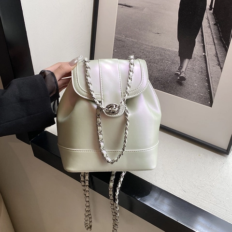 Mini Eimer Rucksack PU Leder Kettenriemen Drehhilfe Schick Kleine Umhängetasche Für Damen